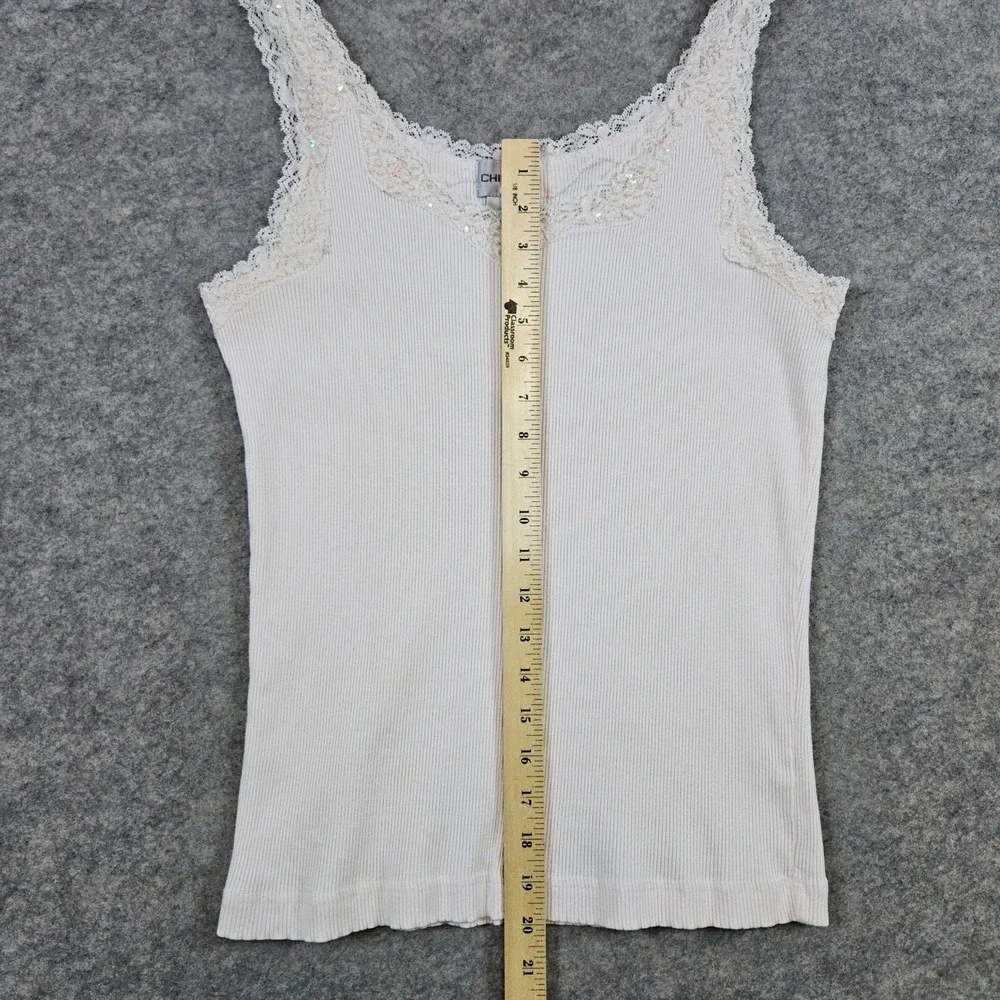 Chico's Women's Pale Pink Tank Top‎ Size 3 (XL) Lace Trim Beaded Sequined Ribbed